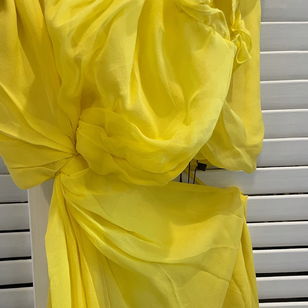 Cinq a Sept Corrine Yellow One Shoulder midi Dress - Picture 6 of 9